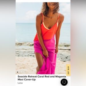 Lulus coral red and magenta maxi cover up